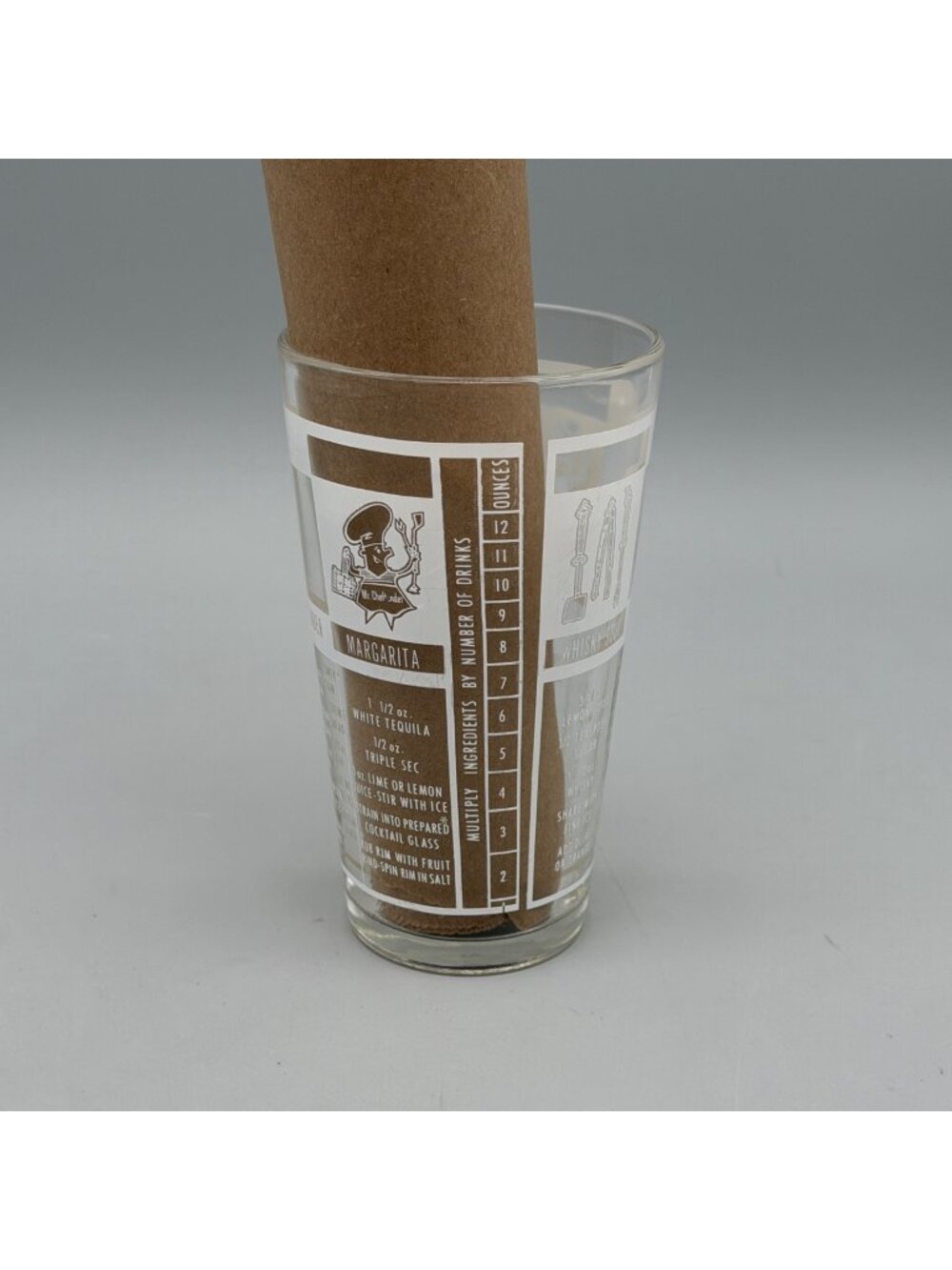 Vintage Mr. Bartender Federal Glass Bar Cocktail Recipe Glass Illustrated White